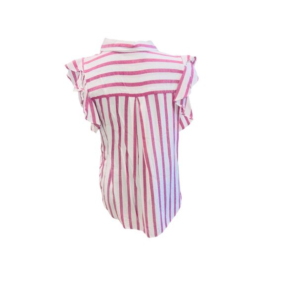 Anthropologie Maeve Fairhope Striped Button Down Flutter Sleeve Top Red White S - Picture 4 of 10
